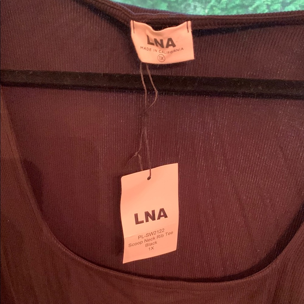 LNA Ribbed Scoop Neck Tee in Black